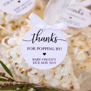 EDITABLE PDF, Thanks for Popping by, Baby Shower, Favor Tags, Favour Tags, Popcorn, Mini Champagne Bottles, Corn Kernels, Circle, Printable