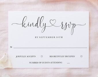 EDITABLE PDF, Wedding RSVP Card, Elegant, Cursive, Heart Font, Modern, Classic, Minimalist, Decorations, Cards, Invite Suite, Package, SR1
