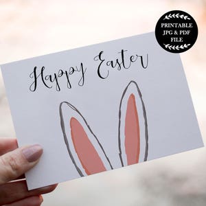 Carte de Pâques imprimable, Carte de vœux Joyeuses Pâques, Cartes de Pâques, Carte de lapin de Pâques, Imprimables de Pâques, Oreilles de lapin, Oreilles de lapin, Numérique