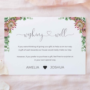 EDITABLE PDF, Protea Wishing Well Card, Money Request, Australian Native Flowers, Eucalyptus, Rustic, Invitation Suite, Printable, PR1