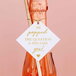 He Popped the Question and She Said Yes Engagement Party, Wedding, Bridal Shower, Favour Tag, Favor Tag, Mini Champagne Bottle, Popcorn image 1