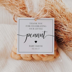 Editable PDF Baby Shower Favor Tags, Peanut Favor Tag, Baby Shower Printables, Favour Tags,  Thank You Tags, Nuts Tag, Instant Download