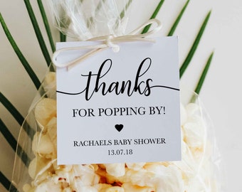 Editable PDF, Thanks for Popping by Tags, Popcorn Favours, Baby Shower Gift Favor Tags, Baby Shower Favor, Baby Shower Printables, BS1