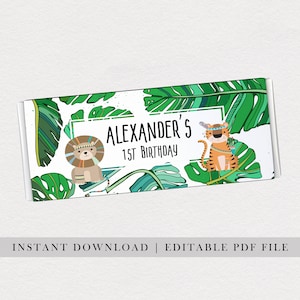 EDITABLE PDF, Safari Chocolate Wrapper, Jungle Chocolate Wrapper, Wild Animal, Aldi, Green Leaves, Tropical, Printable, Lion, Tiger, Palm