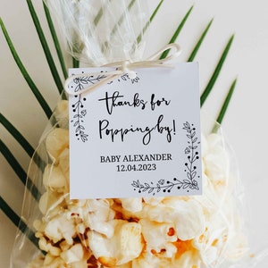 Editable PDF Favor Tags, Thanks for Popping By Tags, Baby Shower Favor, Baby Shower Gift Tags, Baby Shower Printables, Favour Tags, Popcorn