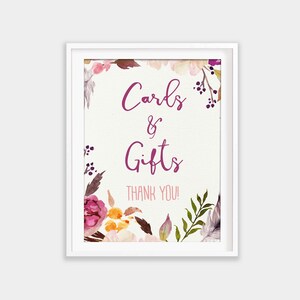 Sofort Download, Boho Karten und Geschenke Schild, Boho, Party Dekoration, Tisch Schild, Geschenk Tisch Schild, Pink Floral, Mädchen, Printable, BO1