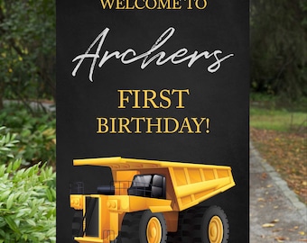 EDITABLE PDF, Digger Welcome Sign, Construction Party, Dump Truck, Front Loader, Party Sign, Welcome Poster, Party Decorations, Birthday