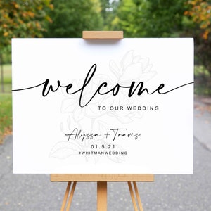 Floral Wedding Welcome Sign, Wedding Signage, Poster, Stationery, Decorations, Custom, Cursive Font, Swashes, Classic, Digital,Printable,PDF