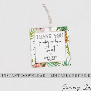 EDITABLE PDF, Pineapple Baby Shower Favor Tag, Sweet Thank you Tag, Tropical Favour Tags, Baby Shower Gift Tags, Label, Swing tag, Printable