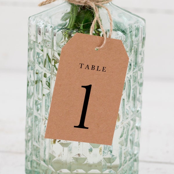 Instant Download, Bottle Number Tags, Wedding Table Numbers, Printable, Swing Tags, Vase, Jar, Kraft, Rustic, Simple, Large, Minimalist