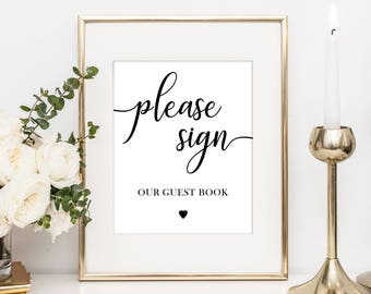 Guestbook Sign, Wedding Guestbook, Table Sign, Table Decorations, Printable, Please sign our Guestbook, Table Sign, Instant Download, SWCS1