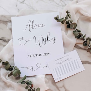 Wedding Advice and Wishes Card, for the Mr and Mrs, Newlyweds, Sign, Modern, Decorations, Printable, Minimalist, Cursive, SR1