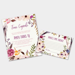 EDITABLE PDF, Boho Time Capsule, Bohemian, 1st Birthday Time Capsule, First Birthday, Message Card, Sign, Board, Pink Floral, BO1, Printable