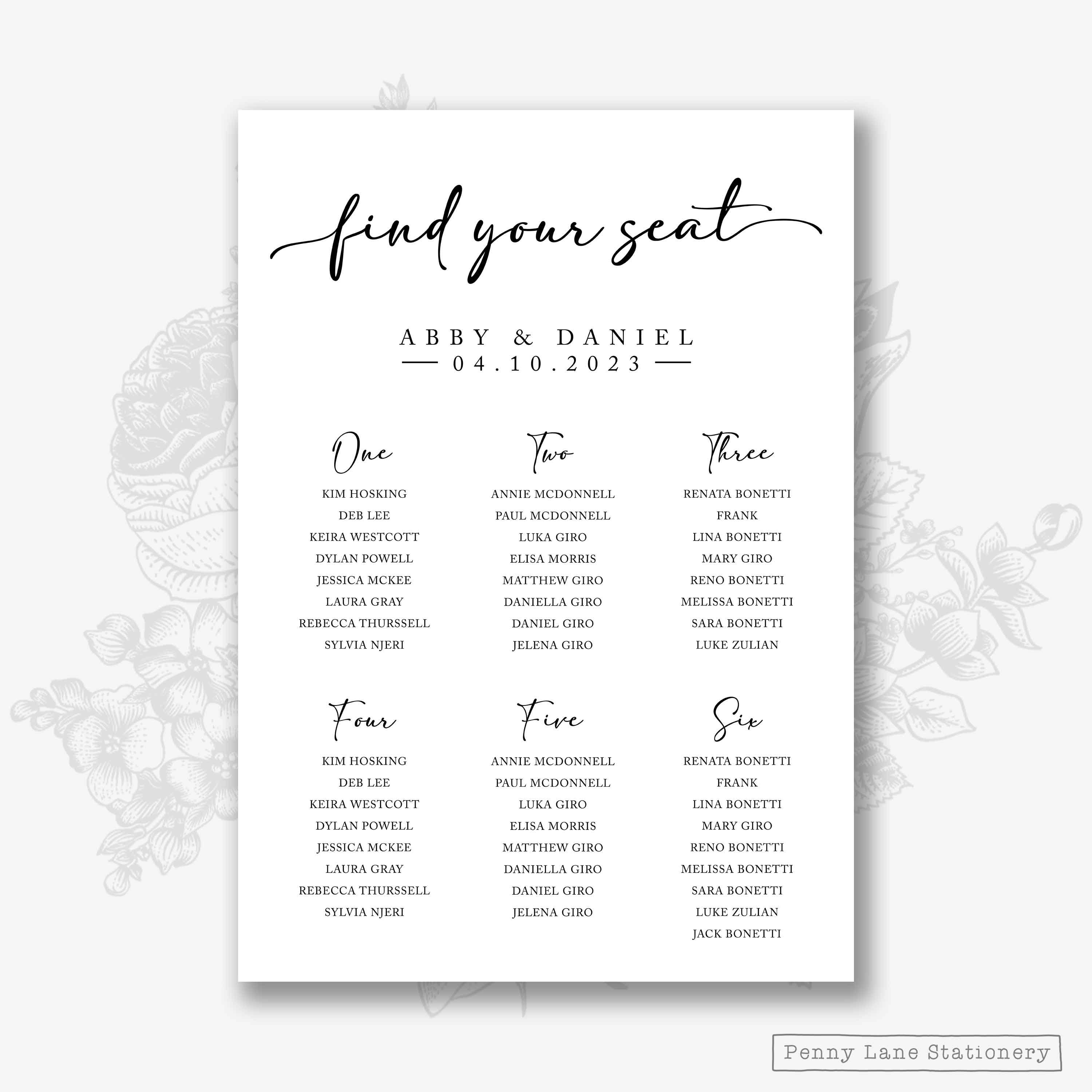 Wedding Seating Arrangement Poster Seating Chart Guest Etsy Australia