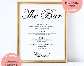 EDITABLE PDF, The Bar, Cursive Font, Wedding Bar Menu, Gothic, Alcohol List, Drinks Menu, Decorations, Printable, Minimalist, Modern, EDW1