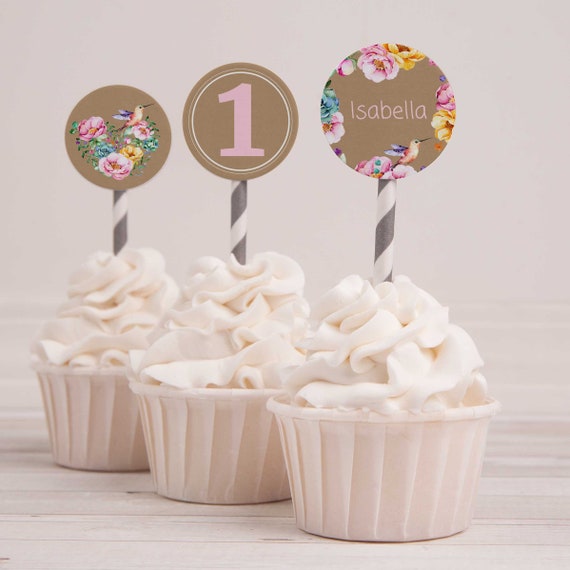 EDITABLE PDF, Hummingbird Cupcake Toppers, Garden Tea, High Tea, Vintage, Floral, Decorations, Birthday Party, 1st, 2nd, 3rd,Girls,Printable Il_570xn