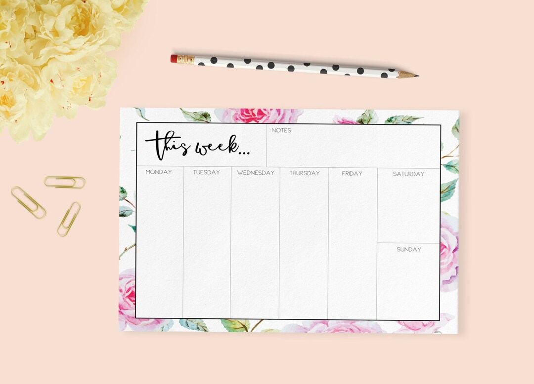 Printable Weekly Planner, Weekly Planner Desk Pad, Weekly Notepad, Weekly Diary Print, Printable ...