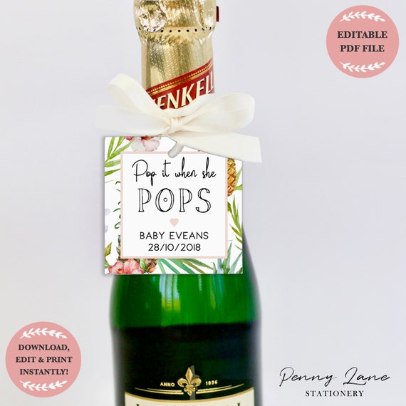 EDITABLE PDF Pop it when she pops favor tag Pineapple Baby Shower EDITABLE PDF Pop it when she pops favor tag Pineapple Baby Shower