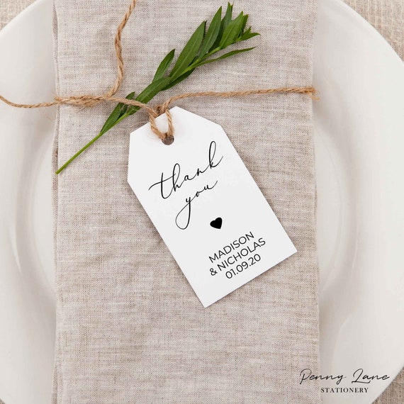 Gold Foil Effect Printable Wedding Favor Tags ~ Editable PDF Love to Last Heart DIY Gift Labels ~ Instant Download ~ 1.5-Inch Thank You