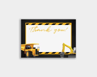 Digger Thank you Card, Dump Truck Note, Excavation, Vehicles, Construction, Stationery, Boys, Printable, DIY, Decor, Decorations