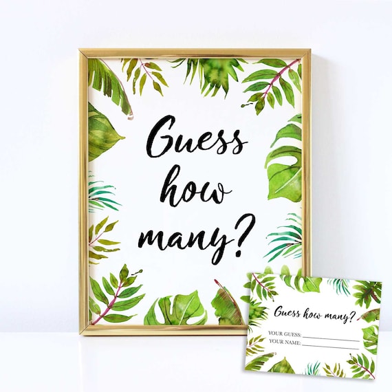Generic Guess How Many Baby Shower Game, Sign, Answer Card, Candy Guessing, Sock, Tropical Greenery, Monstera, Safari, Leaves, Printable,TG1 Il_570xn