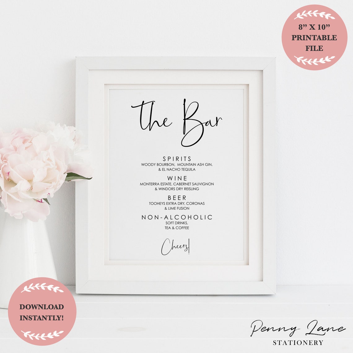 EDITABLE PDF Wedding Bar Menu Drinks List Alcohol List Bar Etsy