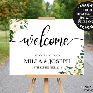 Wedding Welcome Poster, Welcome to our Wedding Sign, White Floral, White Flowers, Wedding Welcome Sign, Wedding Welcome Board, Printable,WF1