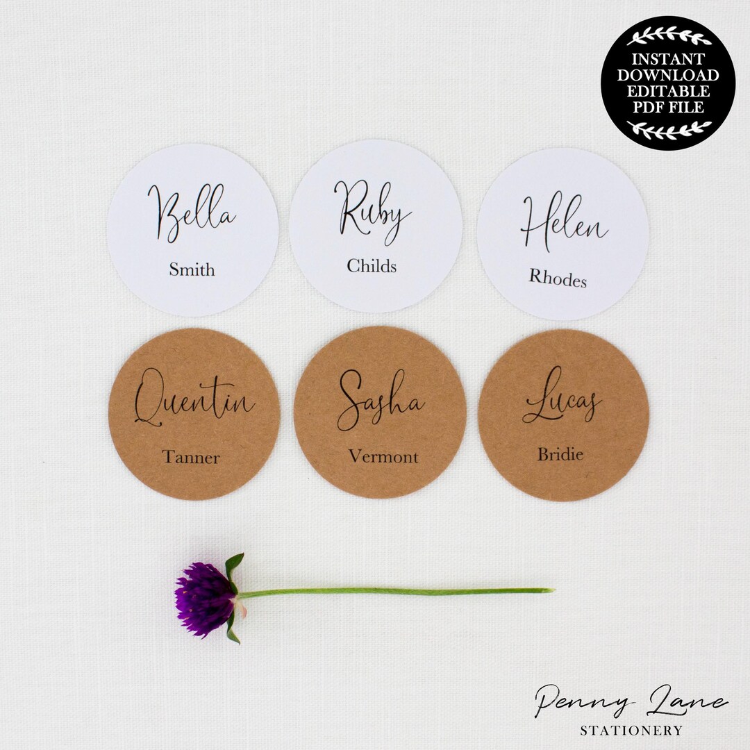Wedding Name Tags Circle Name Tags Printable Guest Names - Etsy
