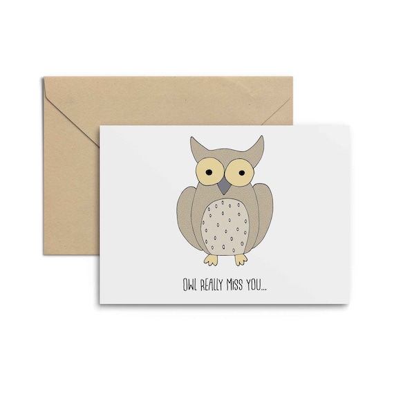 owl really miss you goodbye greeting card farewell card