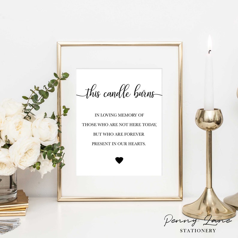 This Candle Burns, In Loving Memory, Present In Our Hearts, Memorial Table, Passed Loved Ones, Wedding Tables Sign, Engagement, Printable image 1