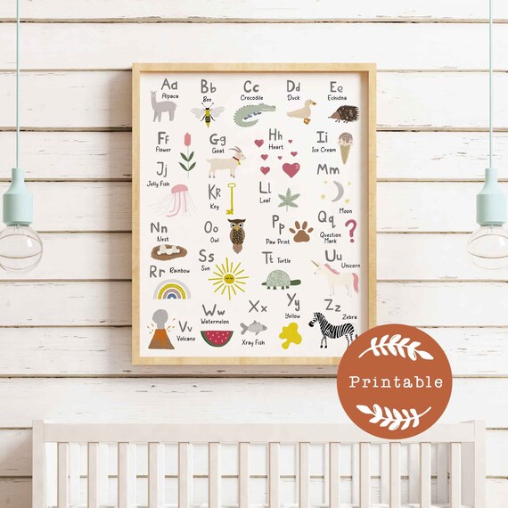 printable alphabet learning nursery wall art abc poster etsy canada