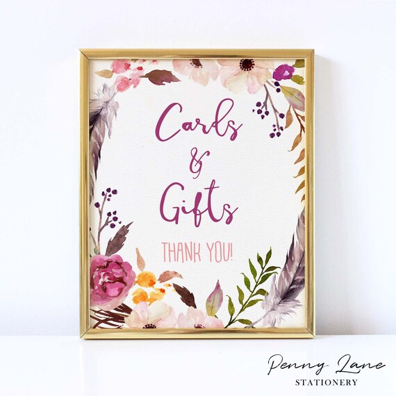 Corjl Cards & Gifts Sign Editable Floral Cards and Gifts Sign Table Sign Wedding Gift Sign Boho WTS18 B Bohemian Gifts Sign Sign Cards