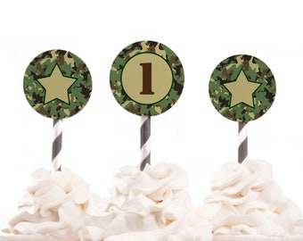 Military Cupcake Toppers, Army Party Decor, Soldier Party Decorations, Camouflage Birthday Decor, Boys Birthday Invites, Cammo, Printable