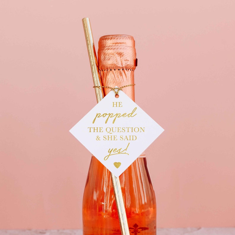 He Popped the Question and She Said Yes Engagement Party, Wedding, Bridal Shower, Favour Tag, Favor Tag, Mini Champagne Bottle, Popcorn image 1