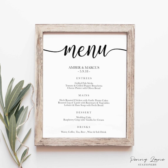 EDITABLE PDF, Modern Wedding Menu, Large Menu, Food List, Grazing Table Sign, Wedding Decorations, Printable, Minimalist, Cursive, SWCS1 Il_570xn