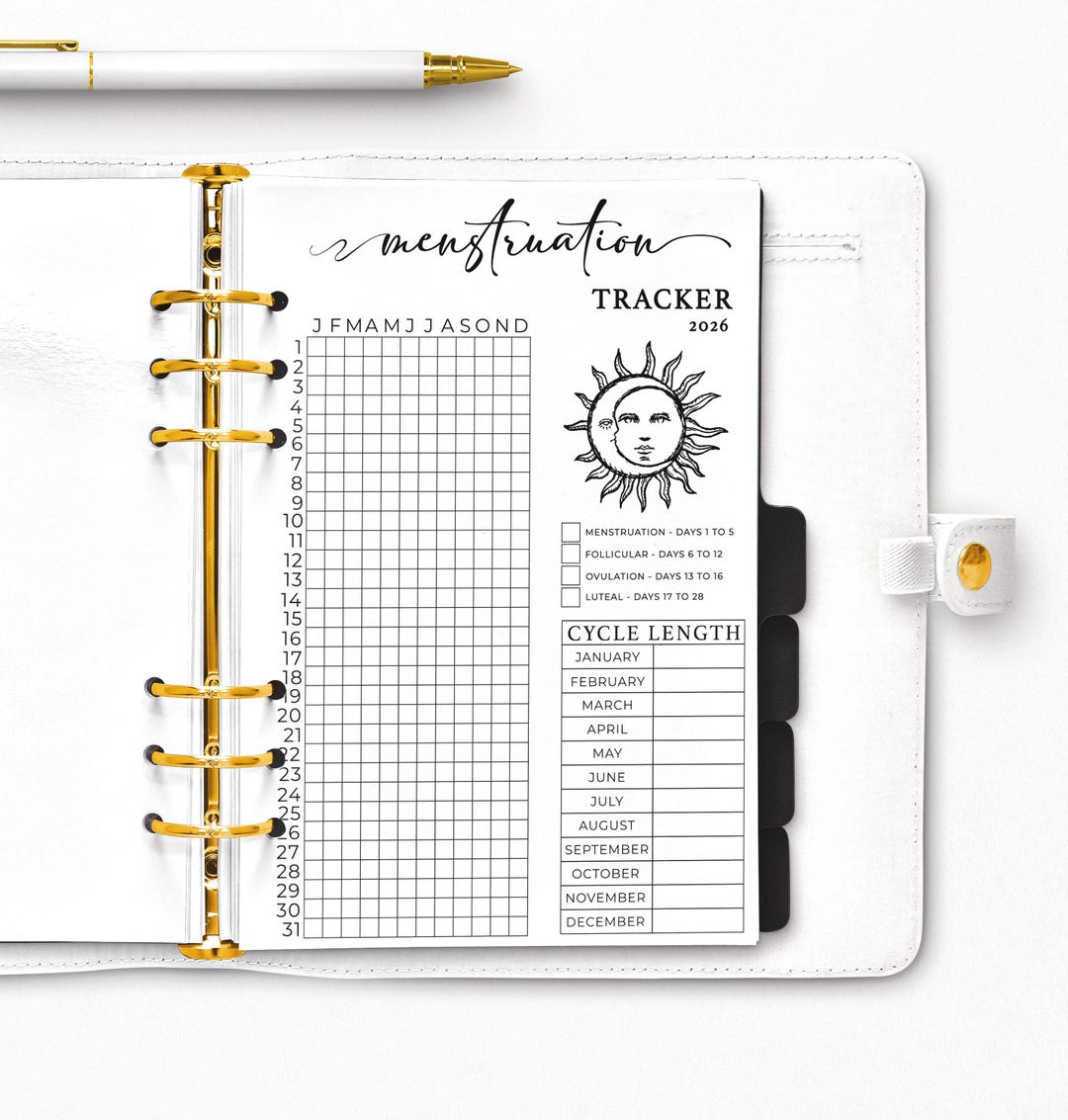Printable Menstrual Cycle Tracker | A5, A6, Personal, B6, Hobo Sizes ...