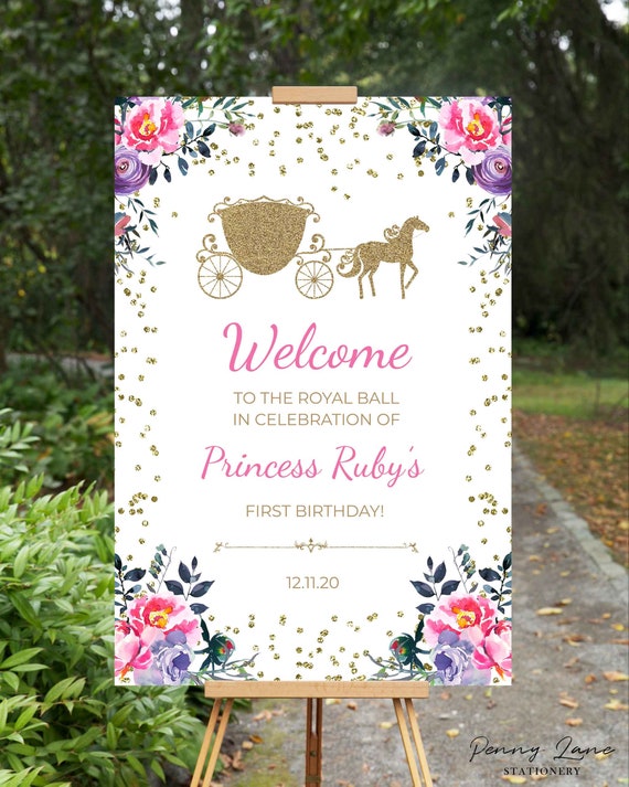 EDITABLE PDF, Princess Birthday Party Welcome Sign, Pink and Gold, Royal Ball, Girls, 1st, 2nd, 3rd, 4th, Decorations, Poster, Printable,PR1 Il_570xn