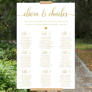 Wedding Seating Plans, Seating Chart Template, Wedding Seating Charts, Wedding Seating Signs, White, Gold, Simple, Cursive, Modern, GWCS1