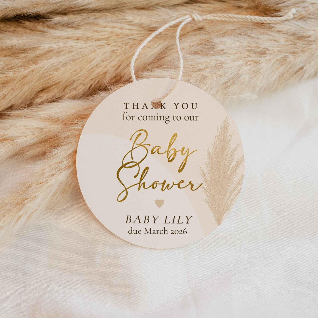 Boho Baby Shower Favor Tag Printable – Pampas Grass Round Thank You Tag ...