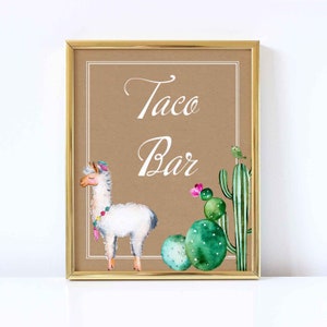 Llama Taco Bar Sign, Cactus Taco Bar Print, Taco Bar Table Sign, Fiesta Decorations, Llama Printables, Girls Birthday Party Decor, Printable