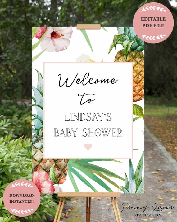 EDITABLE PDF. Pineapple Welcome Sign, Tropical Welcome Poster, Welcome to my Baby Shower, Printable Decorations, Floral, Summer Il_570xn