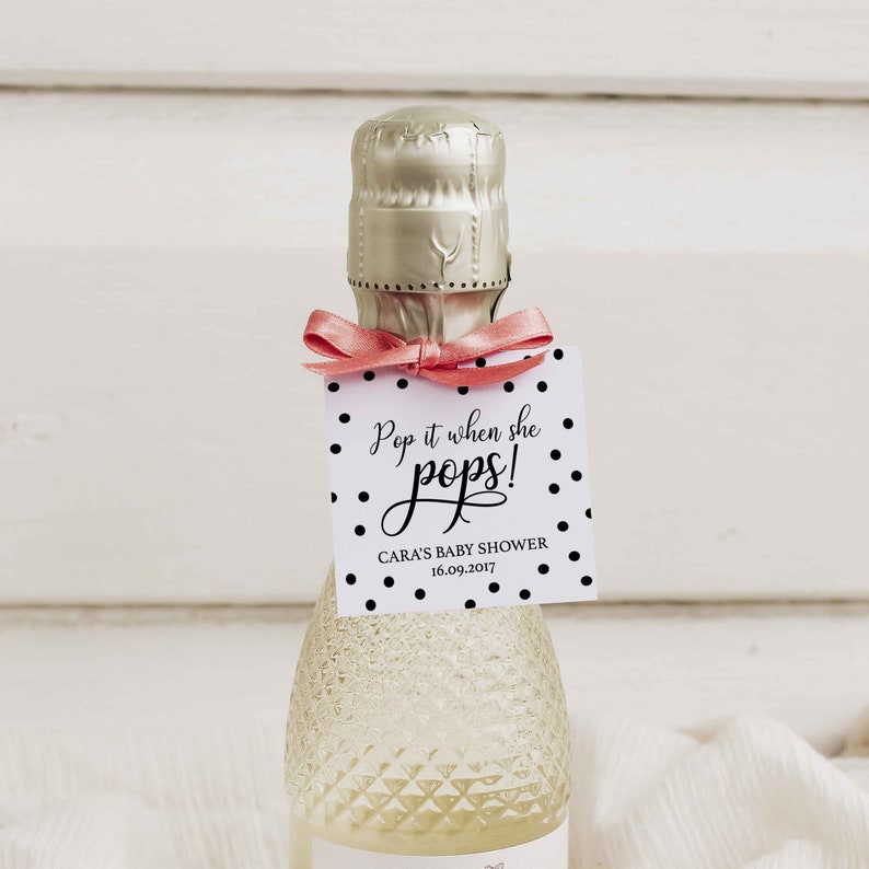 EDITABLE PDF, Pop It When She Pops Favor Tag, Champagne Bottle Favor Tag, Printable Baby Shower Favour Tags, Baby Shower Decorations, Labels image 1