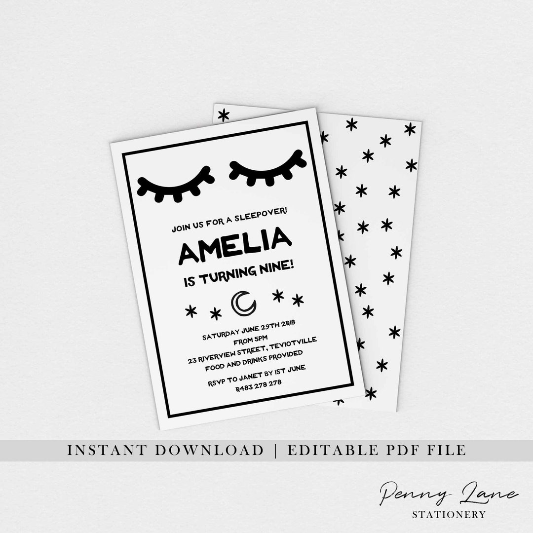 EDITABLE PDF, Sleepover Birthday Invite, Teenage Girls Birthday ...
