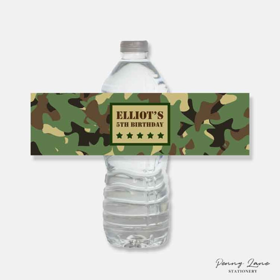 Editable PDF, Water Bottle Label, Army Birthday Party Decorations ...