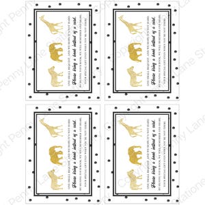 Safari Bring A Book Card, Jungle Book Request, Book Insert, Baby Shower, Book for Baby, Black and Gold, Polka Dot, Gold, Animal, Boys, BW1 image 2