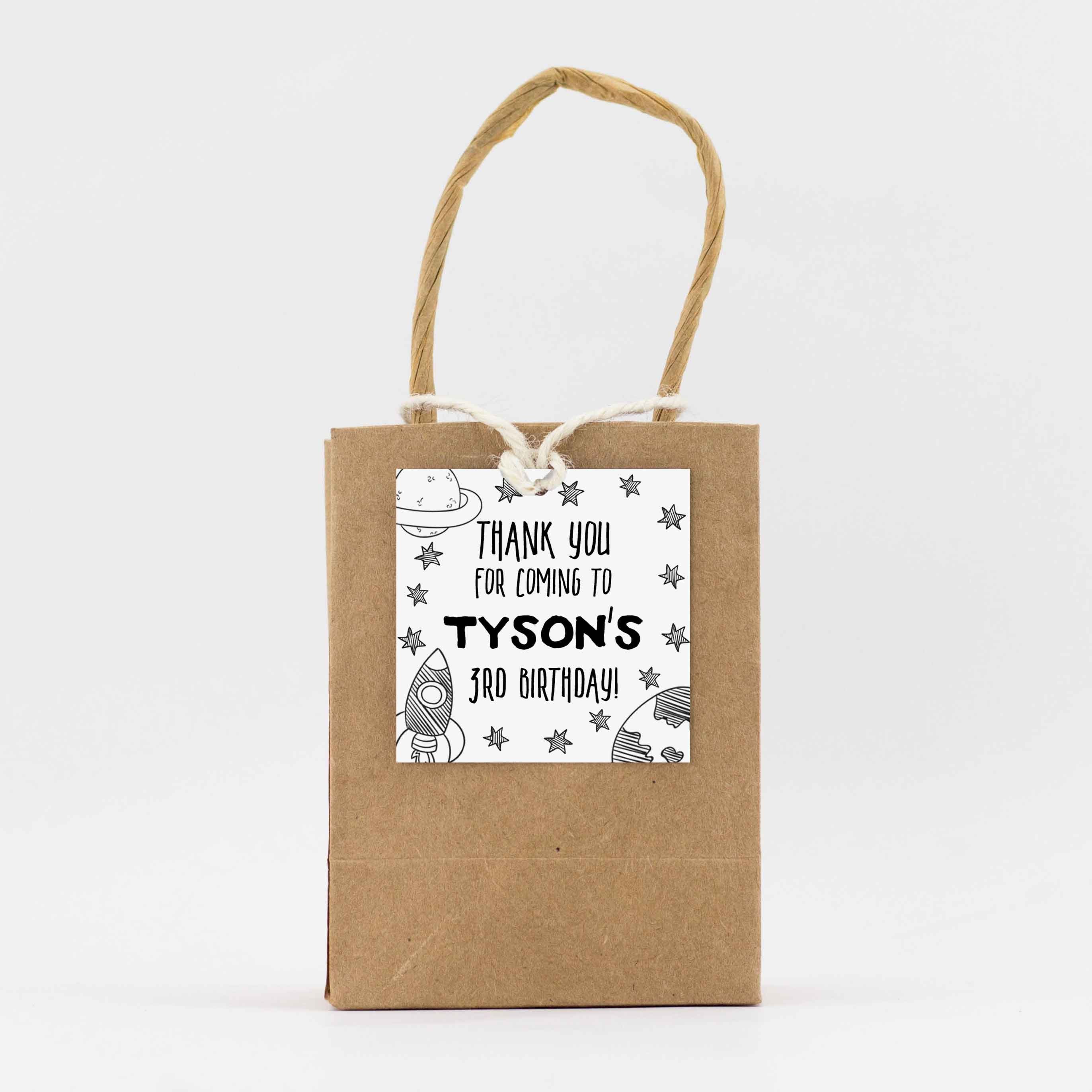 Andaz Press Fancy Frame Kids Party Favor Thank You Tags with String, Outer Space Astronaut Birthday Gift Tags, White