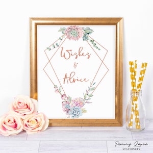 Wishes and Advice Sign, Succulent Baby Shower Decorations, Baby Shower Decor, Games, Copper, Rose Gold, Cactus, Table Signs, Printable, ACBS