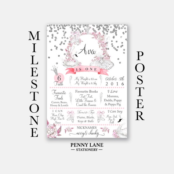 Ballerina Milestone Board 1st Birthday Milestone Poster White