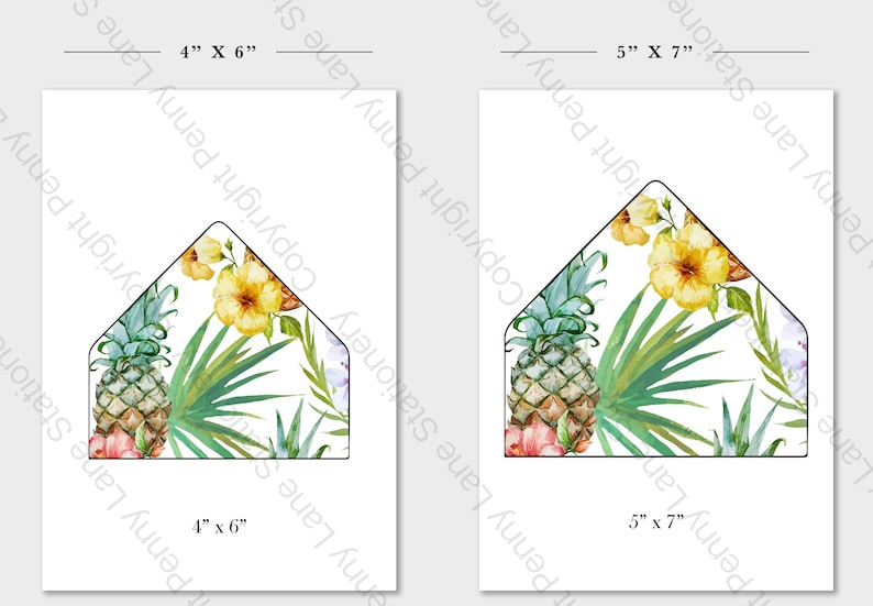 Tropical Envelope Liner, Pineapple Envelope Liner, Printable Envelope Liners, Baby Shower Decorations, Party Decorations, Printable, Digital image 2