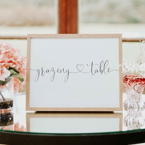 Grazing Table Sign, Food, Platter, Buffet, Table Signs, Modern, Simple, Heart, Alcohol, Minimalist, Heart swashes, Decorations, SR1